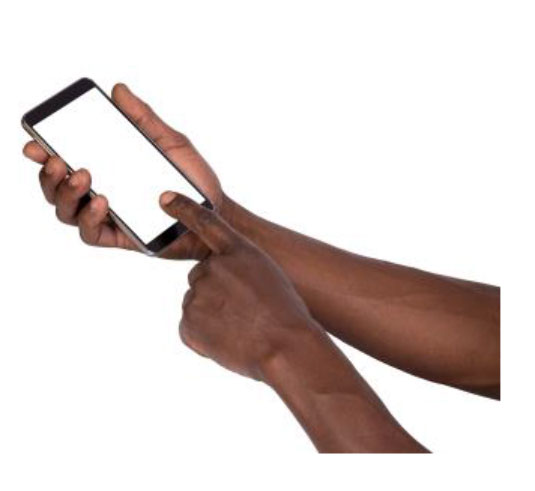 two hands using a phone