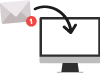 an illustration of an envelope with a notification bubble next to it and an arrow indicating it is going into a computer