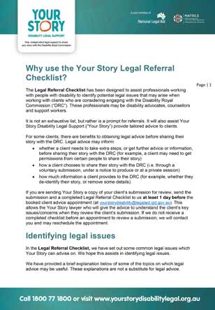 Why use the Your Story Legal Referral Checklist? Factsheet thumbnail