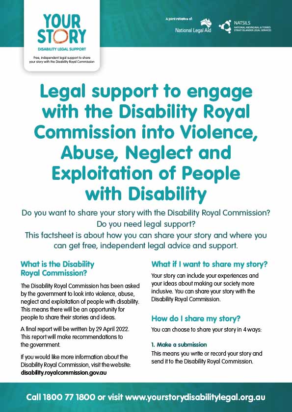 Legal support to engage with the Disability Royal Commission into Violence, Abuse, Neglect and Exploitation of People with Disability factsheet thumbnail