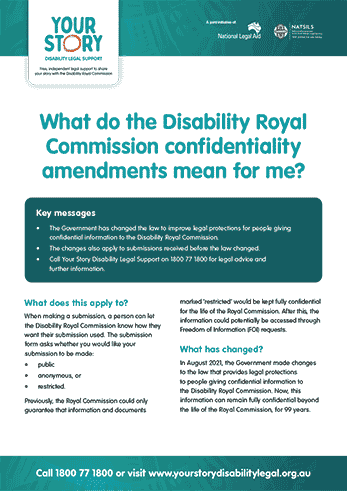 What do the Disability Royal Commission confidentiality amendments mean for me? Factsheet thumbnail