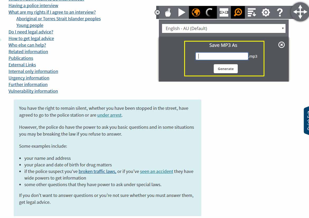 Figure 12: MP3 maker icon on Browsealoud toolbar